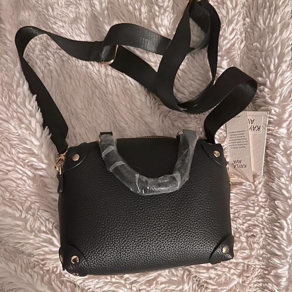 NWT Very Cool•Kayla +Eva Black Faux Leather Crossbody Satchel - Picture 2 of 7